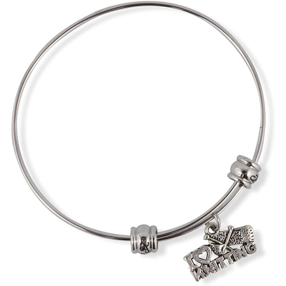 I Love Knitting Hobby Needle Point Bangle Bracelet Jewelry